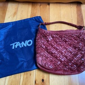 Tano Red Woven Leather Hobo Bag